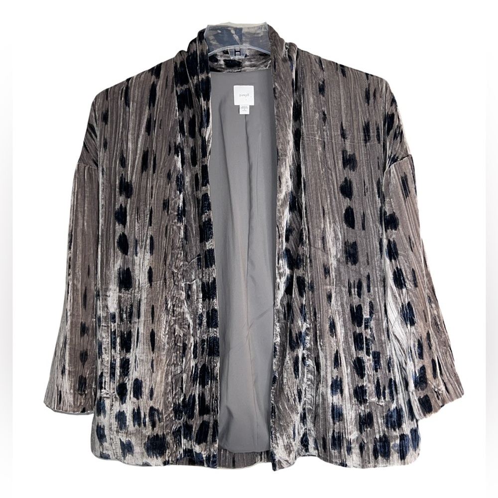 Pure Jill Shibori Print Crushed Velvet Jacket by J.Jill Small Petite Gray Blue